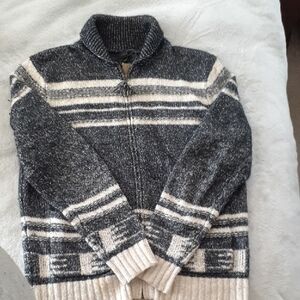 J. Crew Men's Gray and Cream Zip-Up Sweater